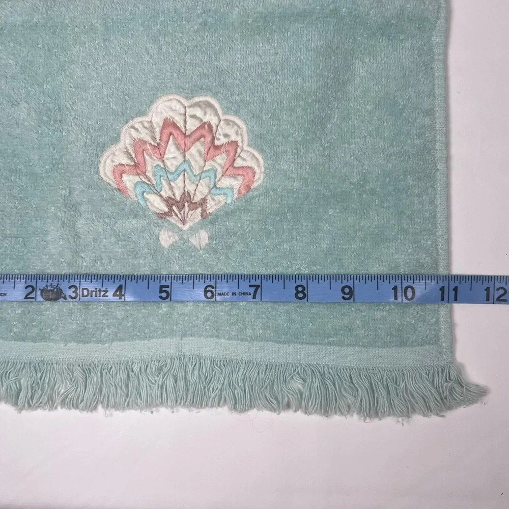 Cannon Royal‎ 2pc Set Blue Green 100% Cotton Embroidered Seashell Towels 80s